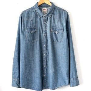 Levi's Mens Denim Blue Long Sleeve Button Down Collared Shirt Size Extra Large